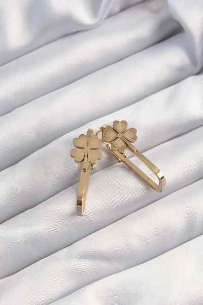 316L Çelik Altın Renk Geometrik Yonca Model Küpe 5886