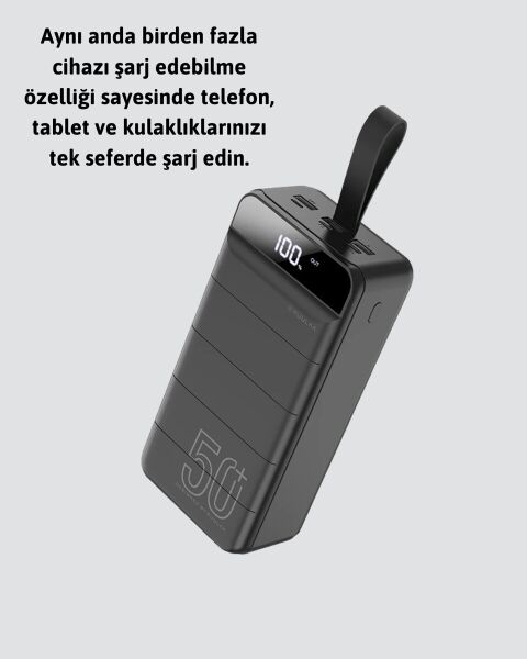 Ultra Güçlü 50.000 mAh Powerbank – LED Ekranlı Çoklu Bağlantı Seçenekli Akıllı Koruma Sistemli Şarj Ünitesi