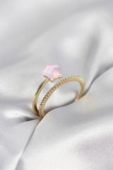 Gold Renk Zirkon Taşlı Pembe Halley Model Kadın Yüzük 5886