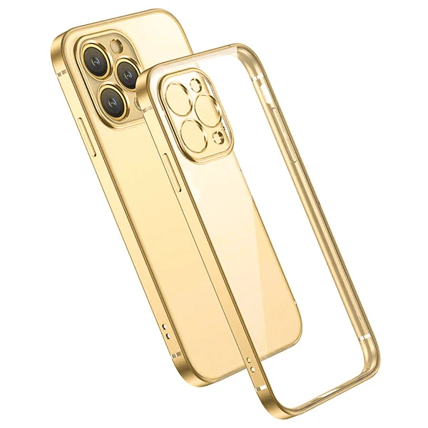 iPhone 13 Pro Max Renkli Kenar Şeffaf Kılıf Kamera Korumalı Silikon Kılıf-(5775)