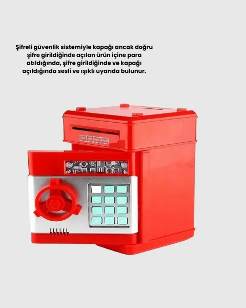 Kırmızı ATM Tasarımlı Şifreli Para Kasası Kumbara